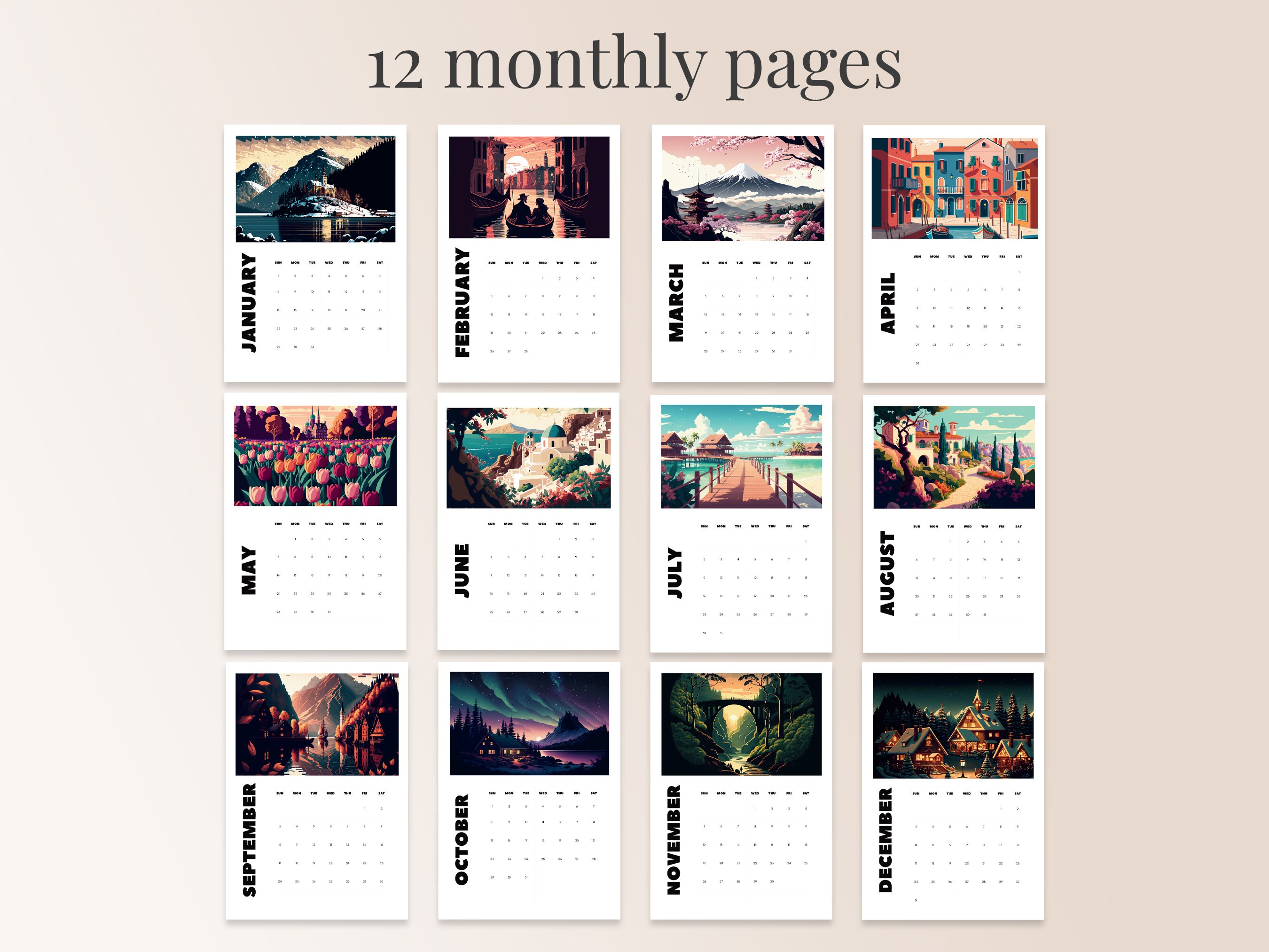 2024 Illustrated Calendar Printable A4 & Letter Size - Etsy