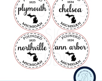 Archivos digitales de Michigan, parches de sombrero, Plymouth, Ann Arbor, Northville y Chelsea