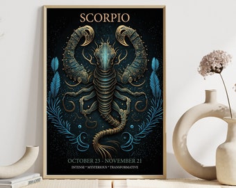 Zodiac Scorpio Print, Astrology, Star Sign, Boho Decor, Celestial Print, Gift for friend, Birthday, Mystical, Dark Decor, Scorpio Star Sign