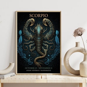 Zodiac Scorpio Print, Astrology, Star Sign, Boho Decor, Celestial Print, Gift for friend, Birthday, Mystical, Dark Decor, Scorpio Star Sign