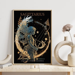 Zodiac Sagittarius Print, Astrology, Star Sign, Boho Decor, Celestial Print, Gift for friend, Birthday, Mystical, Dark Decor, Sagittarius