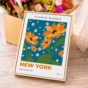 New York Flower Market Digital Print | Floral Orange, Blue & Green Poster | Botanical Wall Art | Artful Floral Decor | Instant Download