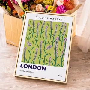 London Flower Market Print: Green & Purple Floral Wall Art (Digital Download)