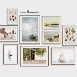 Vintage Coastal Gallery Wall Art Set: Nautical Prints (Digital Download)