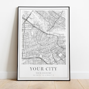 Aangepaste stadsplattegrond, aangepaste kaartposter, elke stad of elke stad, gepersonaliseerde kaart, grote kaart, uw stad, aangepaste stad, digitale download, minimalistisch