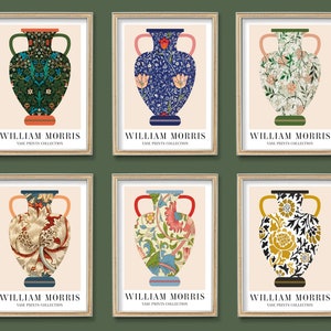 William Morris Flower Vase Set de 6, Arte de pared de la galería de exposiciones, Impresión de carteles vintage clásicos, Decoración botánica ingeniosa, Descarga digital