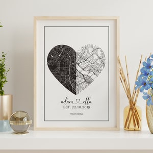 Stampa personalizzata della mappa della città del cuore / Poster personalizzato / Regalo di compleanno romantico / Regalo di anniversario lui o lei / Mappa del cuore d'amore / Download digitale