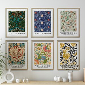 William Morris gallery wall art | Set of 6 | Classic vintage poster print |  Exhibition collection | Artful botanical decor | New home art