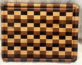 Handcrafted Checkered Cutting Board / Maple, Cherry and Walnut Wood (#1)