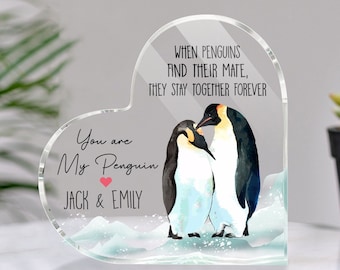 Personalized When Penguins Find Their Mate Heart Plaque, You're My Penguin Plaque, Couple Gift, Anniversary Gift, Gift For Him, Gift For Her