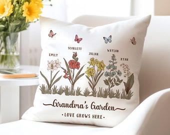 Personalized Grandma's Garden Pillow, Custom Birth Flowers Gift, Grandma Gift From Grandkids, Mothers Day Gift, New Mom Gift