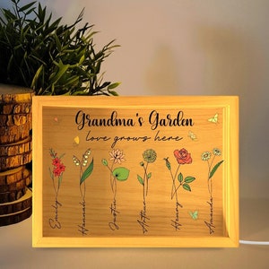 Personalized Mom Birth Flower Light Box, Custom Grandma's Garden Night ...