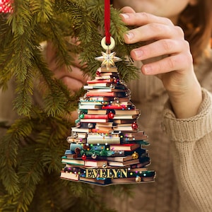 Personalized Christmas Book Tree Ornament, Bookish Ornament, Book Lover Ornament, Book Club Ornament, Bookworm Gifts, Librarian Gift