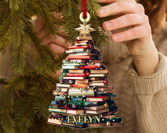 Personalized Christmas Book Tree Ornament, Bookish Ornament, Book Lover Ornament, Book Club Ornament, Bookworm Gifts, Librarian Gift