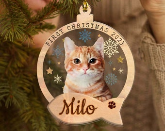 Personalized Cat First Christmas Ornament, Custom Cat Photo Ornament, Cat Portrait Ornament, Cat Christmas Ornament, Christmas Decoration