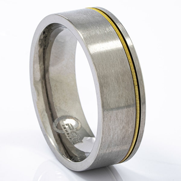 Titanium Guitar String Ring, 8mm Comfort Fit Wedding Band