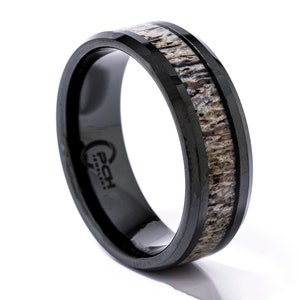 Antler Ring in Black Ceramic, Beveled Edge, 8mm Comfort Fit Wedding Band