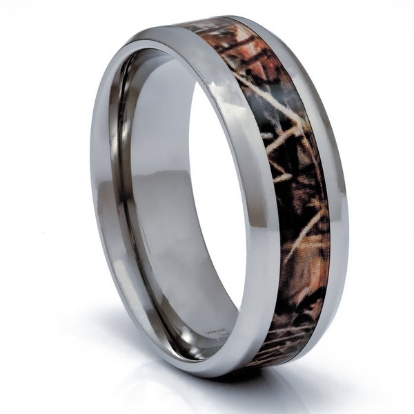 Titanium Camouflage Ring, 8mm Comfort Fit Wedding Band