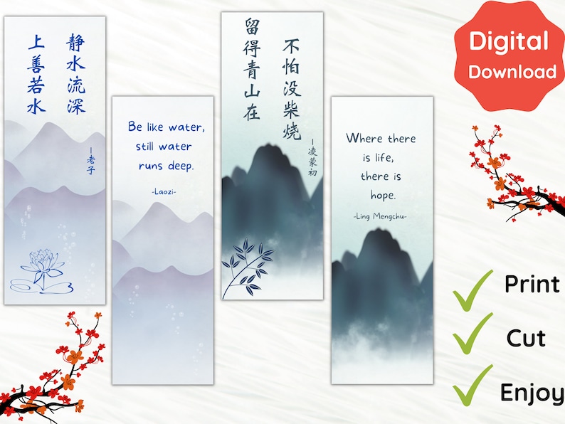 Chinese Printable Bookmarks for Students 10 Chinese Proverbs 10