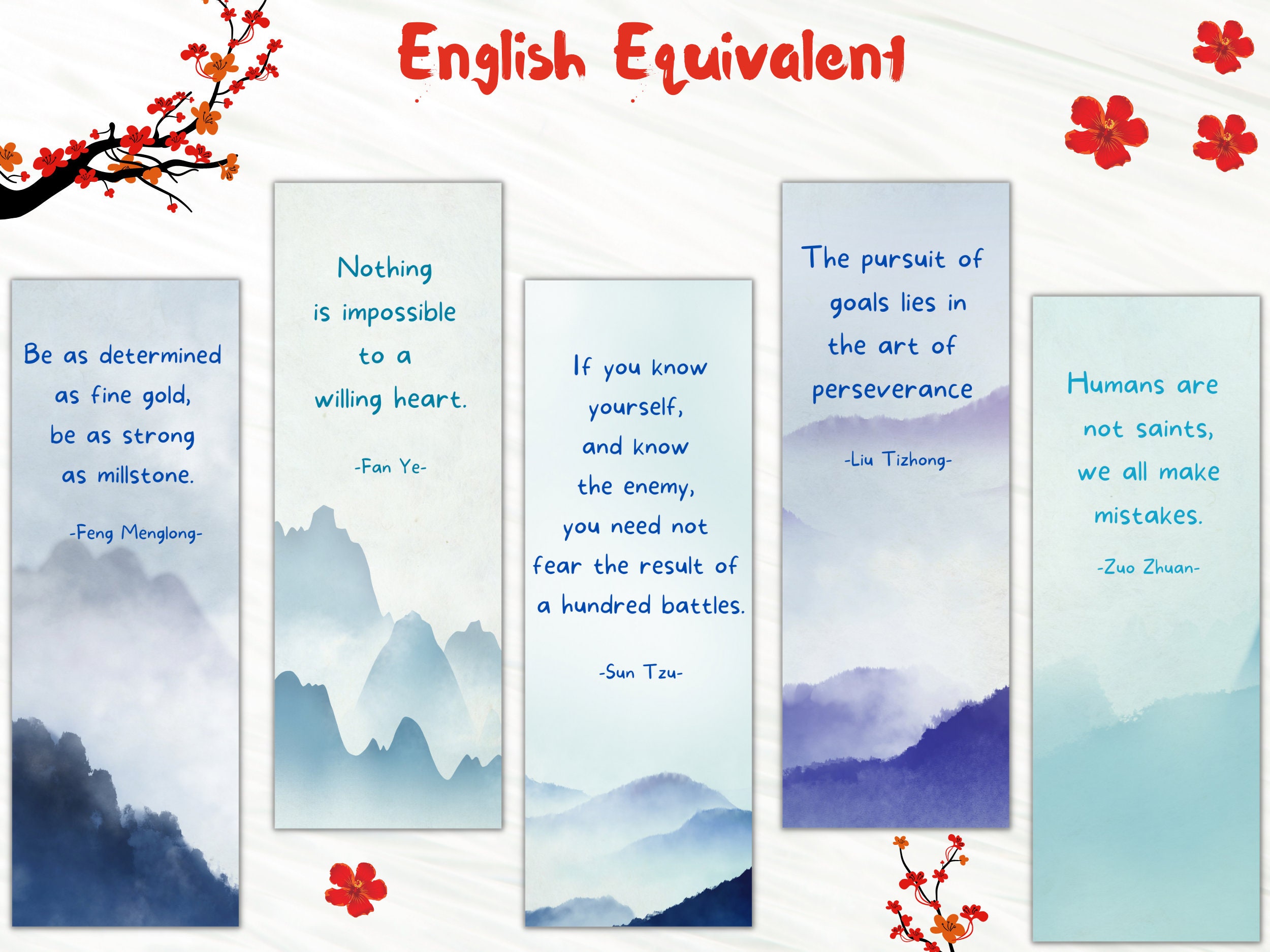 Chinese Printable Bookmarks for Students 10 Chinese Proverbs 10