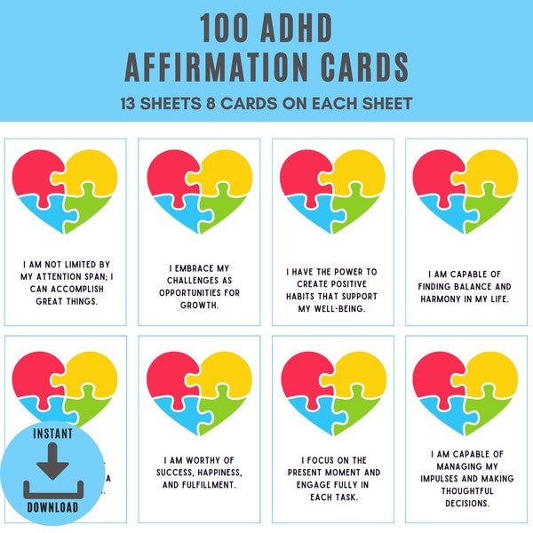 Adhd Affirmation Cards | Therapy Tools | Adhd Organization | Self Care | Therapy Cards | Mindfulness Kids |