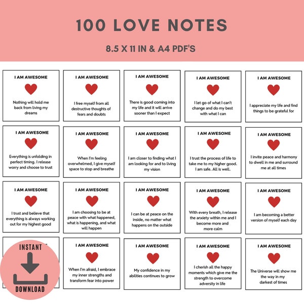 Love Notes | Note To Self | Mental Health Mindfulness Healing Anxiety Self Love | Self Care Planner