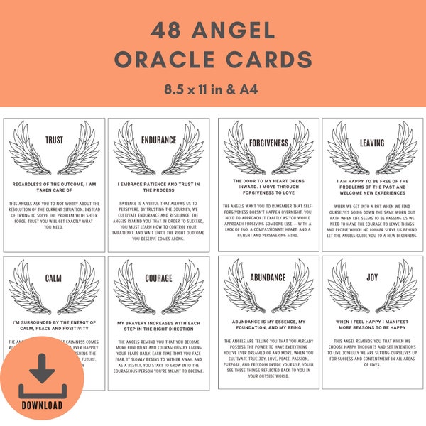 Printable Oracle Deck | Angel Tarot Cards | Instant Download | Angel Numbers Oracle Cards | Angel Card Deck | Angel Oracle Cards Printable