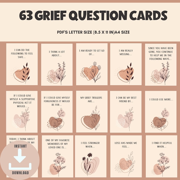 Grief and loss question and affirmation cards | Therapy resources |Mental health bereavement | Conversation cards | Grief Card | Grief Gift