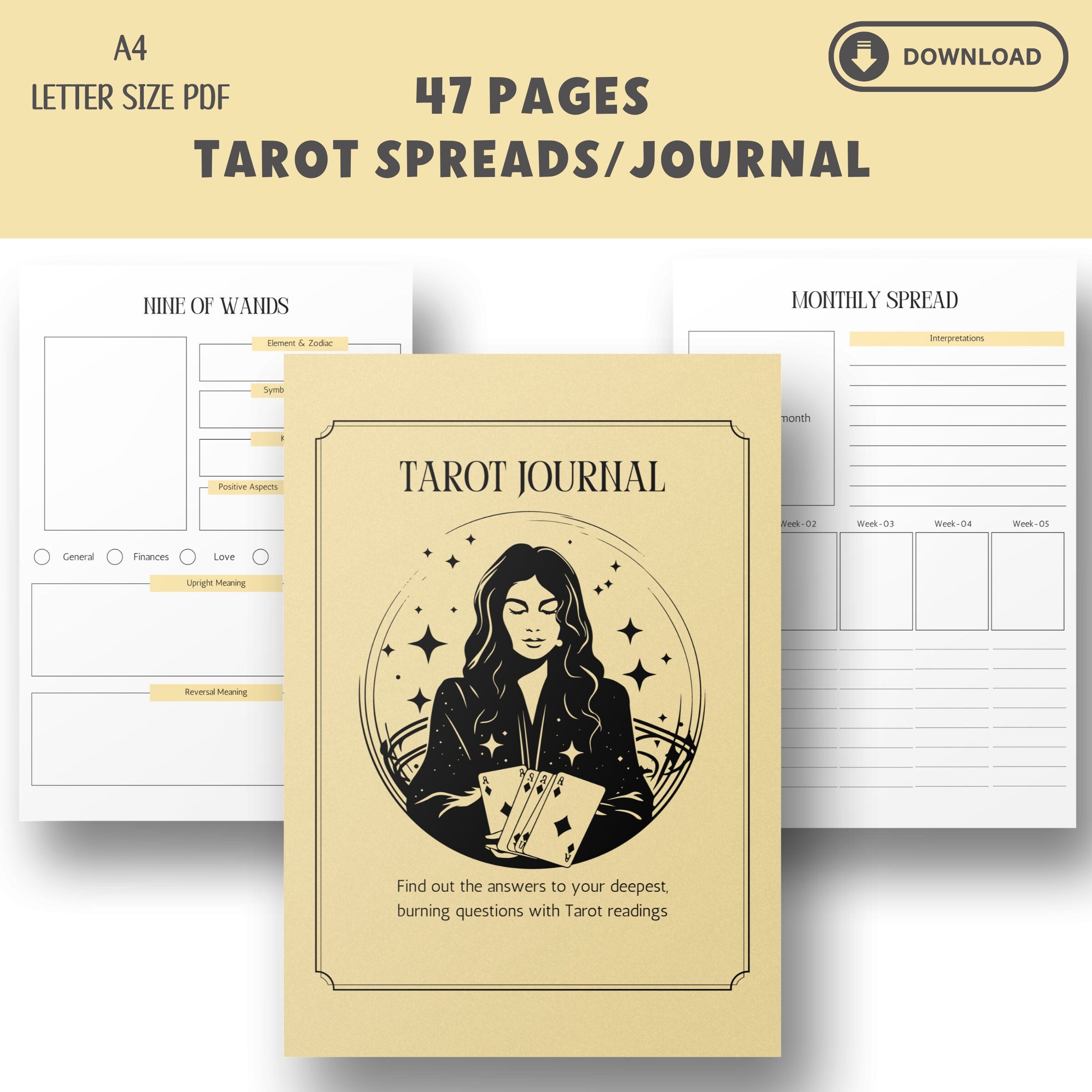 Tarot Journal Printable, Tarot Journal, Tarot Journal Download, Tarot Spreads, Learning Tarot ...