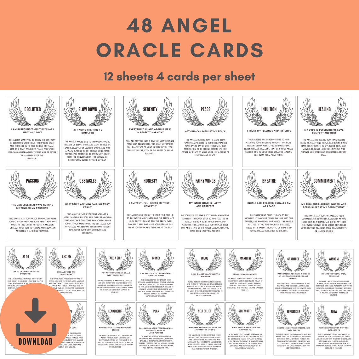 Printable Oracle Deck | Angel Tarot Cards | Instant Download | Angel ...