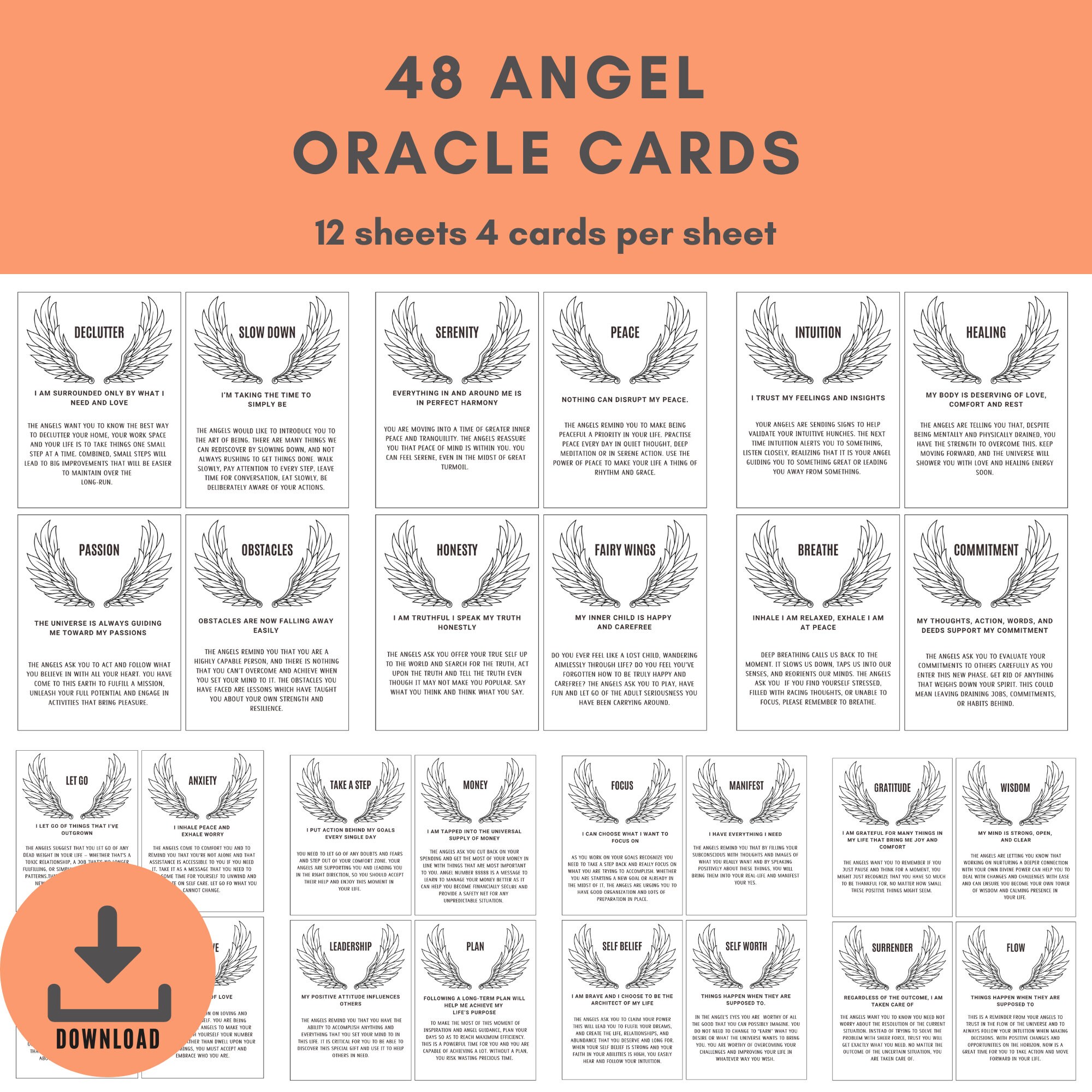 Printable Oracle Deck | Angel Tarot Cards | Instant Download | Angel ...