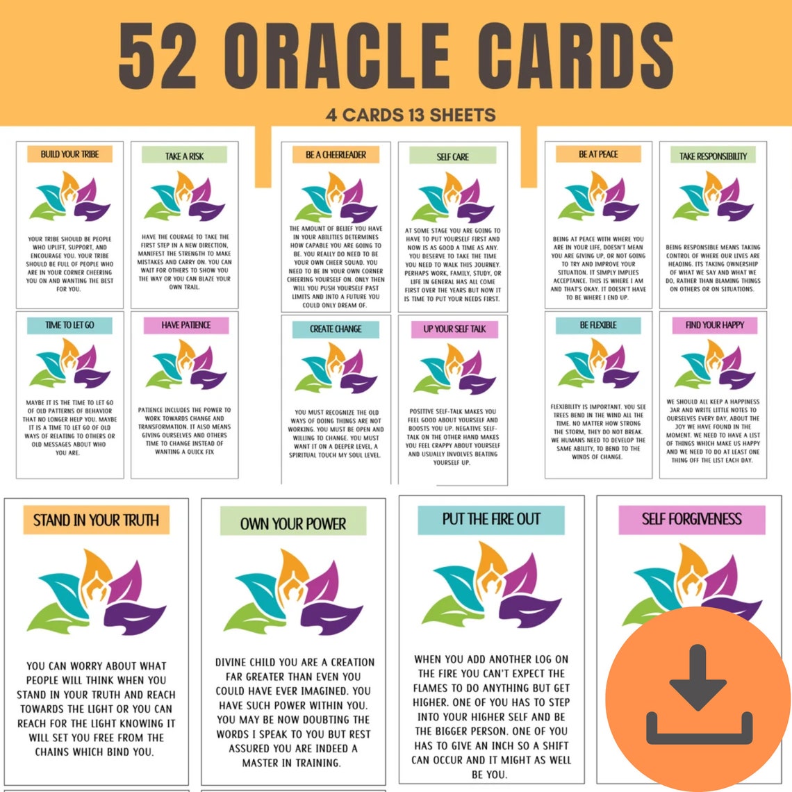 Create and Print Your Own Oracle Cards Printable Tarot Deck DYI Oracle Cards Chakra Deck ...