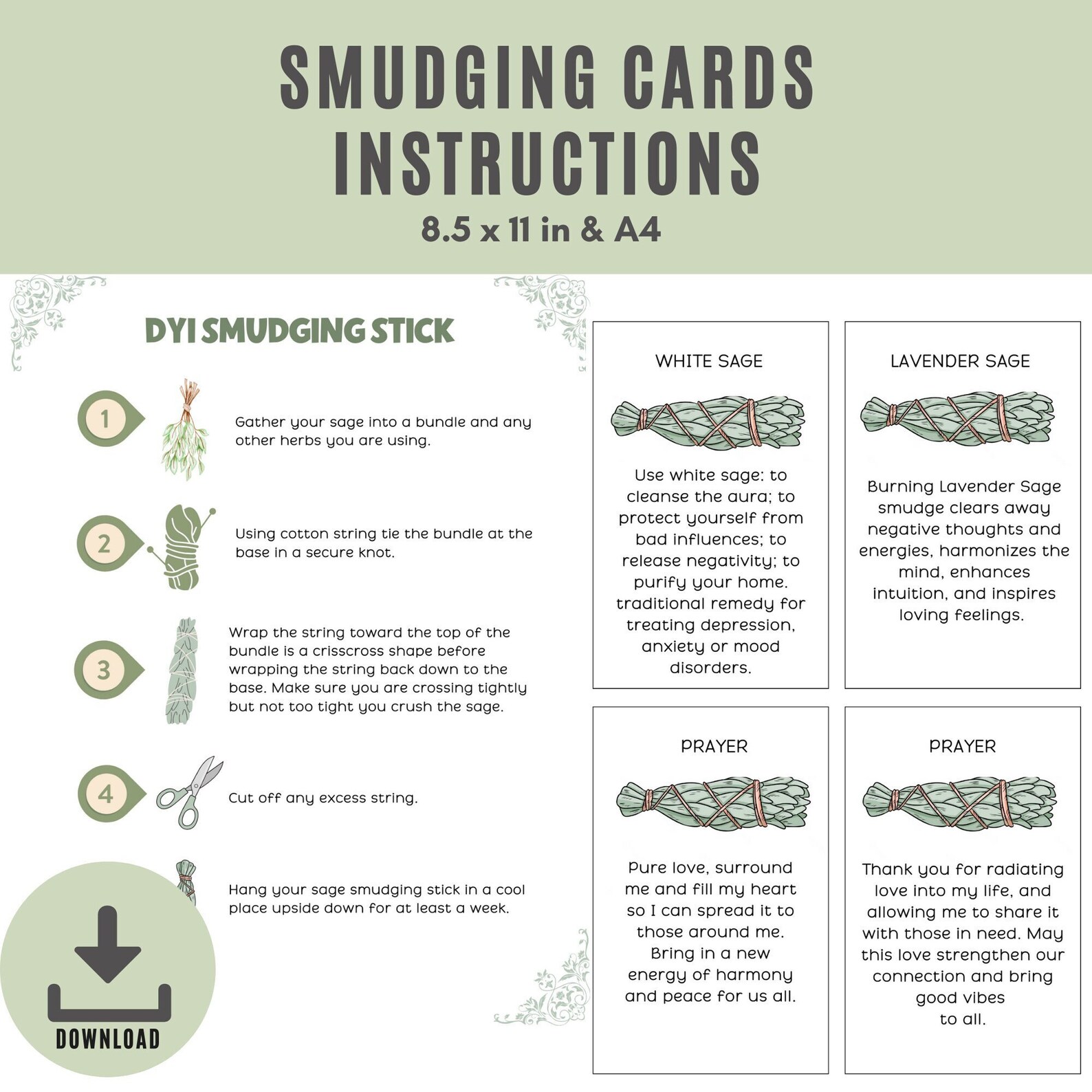 Smudging Information Cards Smudge Stick Printables Smudging Card ...
