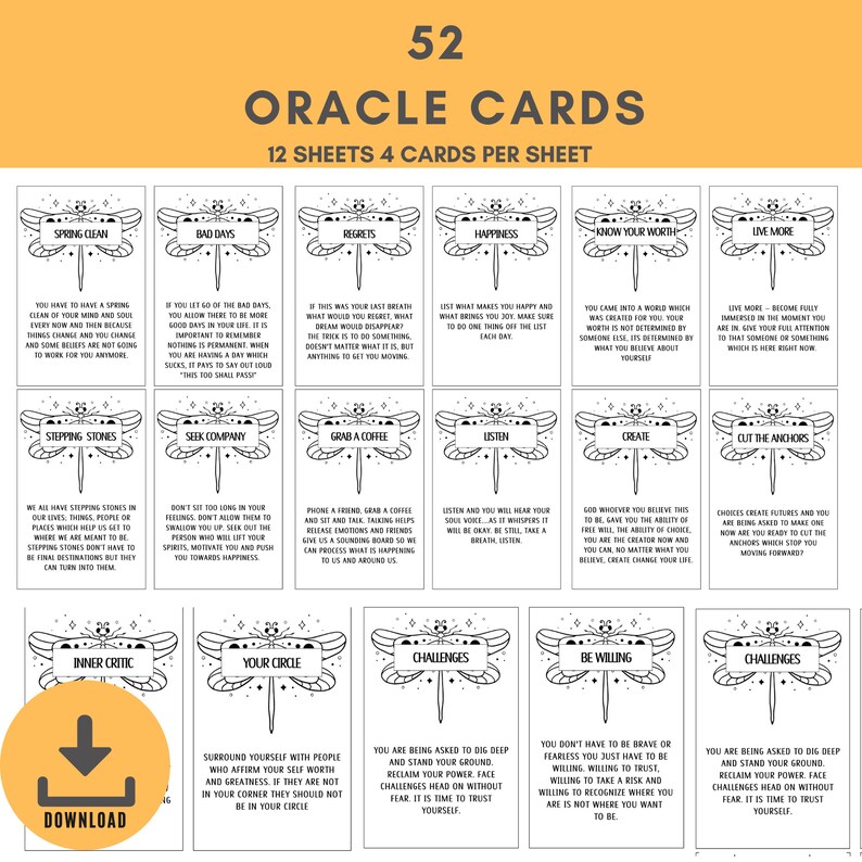 Digital Oracle Printable Tarot Deck 52 Cards Tarot - Etsy