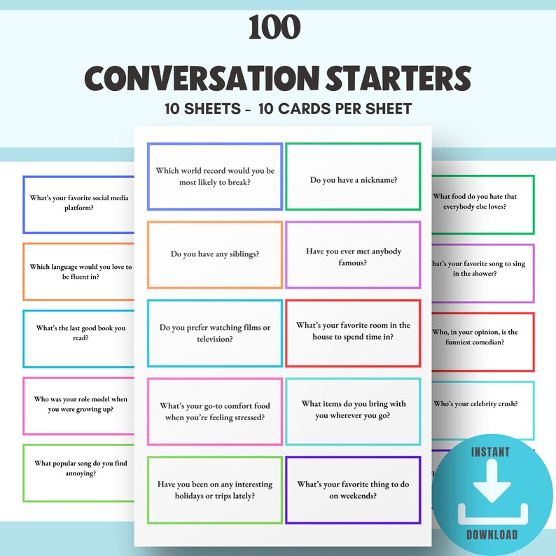 Conversation Cards | Anxiety Tools | Table Topics | Conversation ...