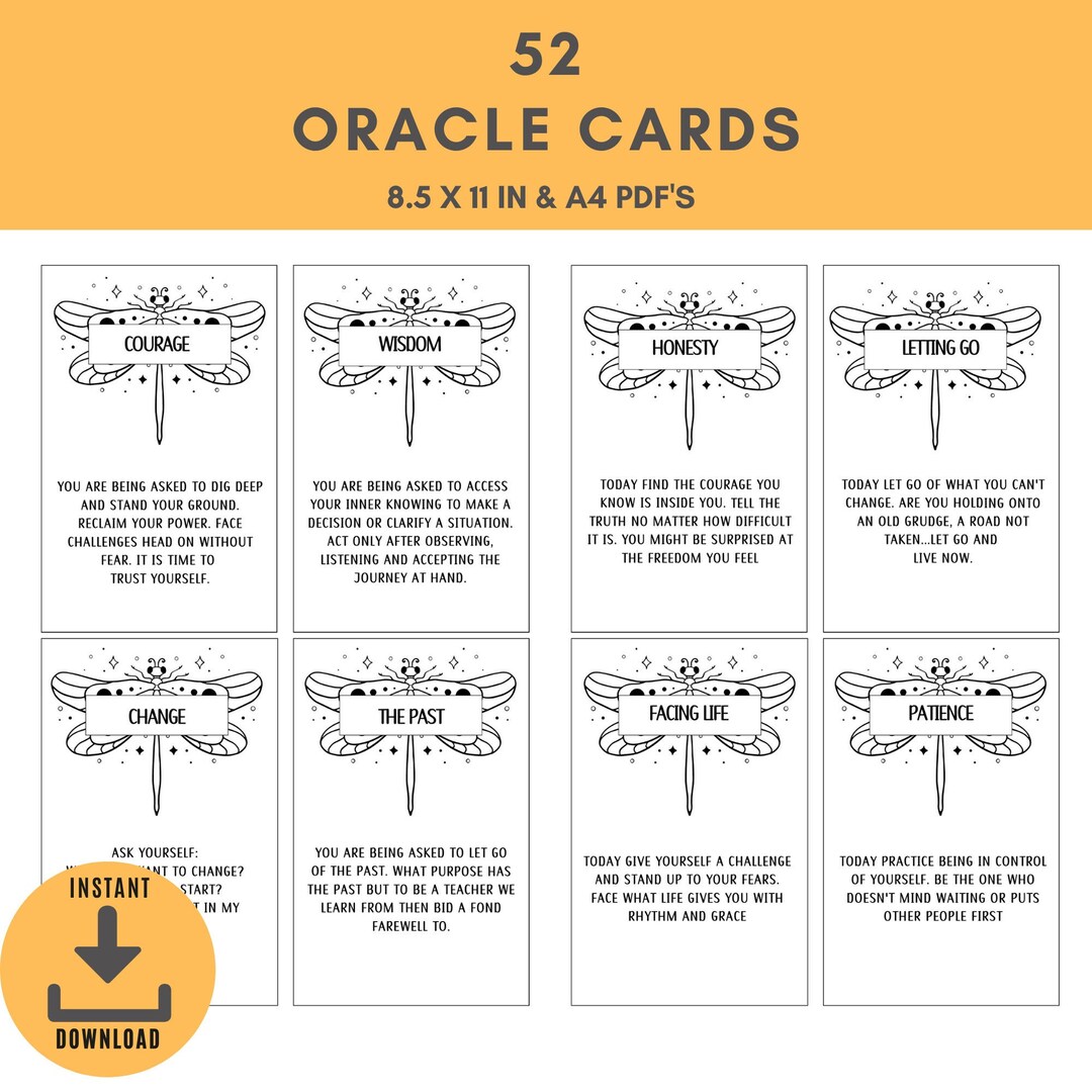 Digital Oracle Printable Tarot Deck 52 Cards Tarot - Etsy