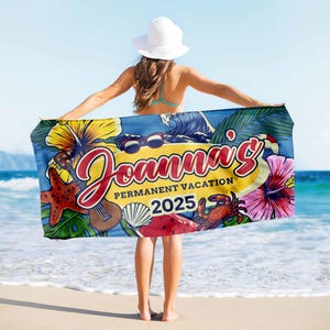 Permanent Vacation Beach Towel With Name, Customized Retirement 2025 Towels, Woman Doctor Teacher Retirement Gift, Women Farewell Coworker