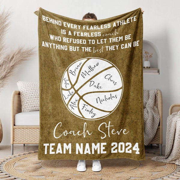 Personalized Name Basketball Coach Blanket, Custom Team Name & Members Throw Blankets, Basketball Blanket, Thank You Gift Basketball Coach
