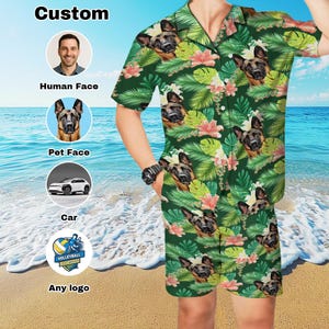 Customized Pet Face Hawaiian Shirt, Personalized Photo Hawaiian Shirt, Dog Face Tropical Pattern Shirt for Men Women Bachelor Party Gift