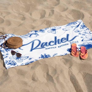 Customized Retirement 2025 Beach Towel With Name, Happily Retired 2025 Gift, Woman Doctor Teacher Retirement Gift, Women Farewell Coworker
