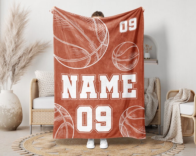 Personalized Basketball Player Blanket, Custom Name & Number Throw Blankets, Basketball Blanket, Sports Blanket