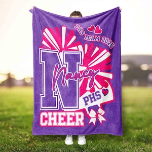 Personalized Cheerleader Blanket With Name, Custom Cheerleading Blanket, Sport Lover Gift, Daughter Blanket, Bedroom Decor