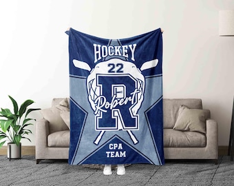 Personalized Hockey Blanket With Name & Number, Custom Hockey Player Blanket, Sport Team Gift, Sport Lover Gift