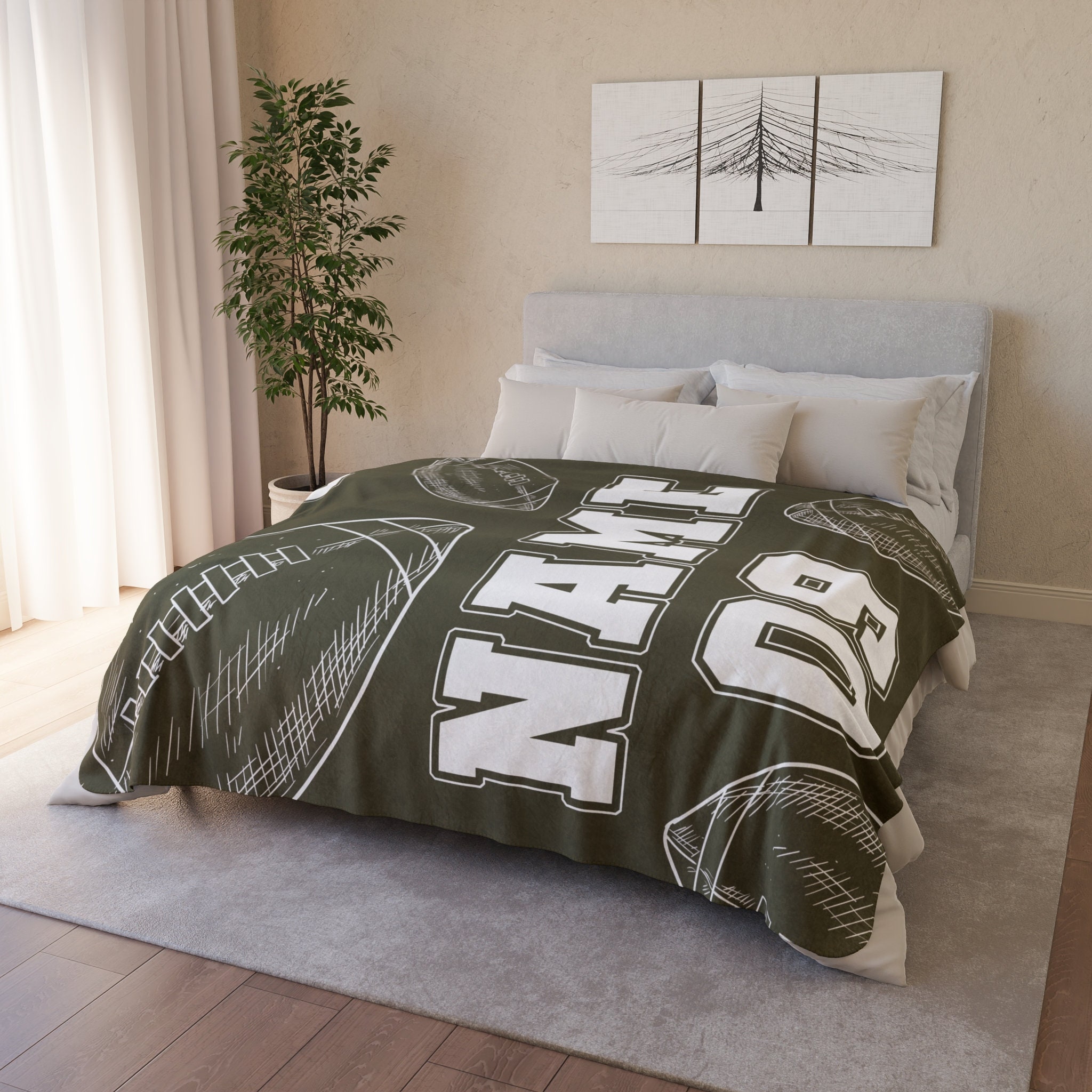 Personalized Football Player Blanket, Custom Name & Number Throw Blankets, Football Blanket, Sports Blanket