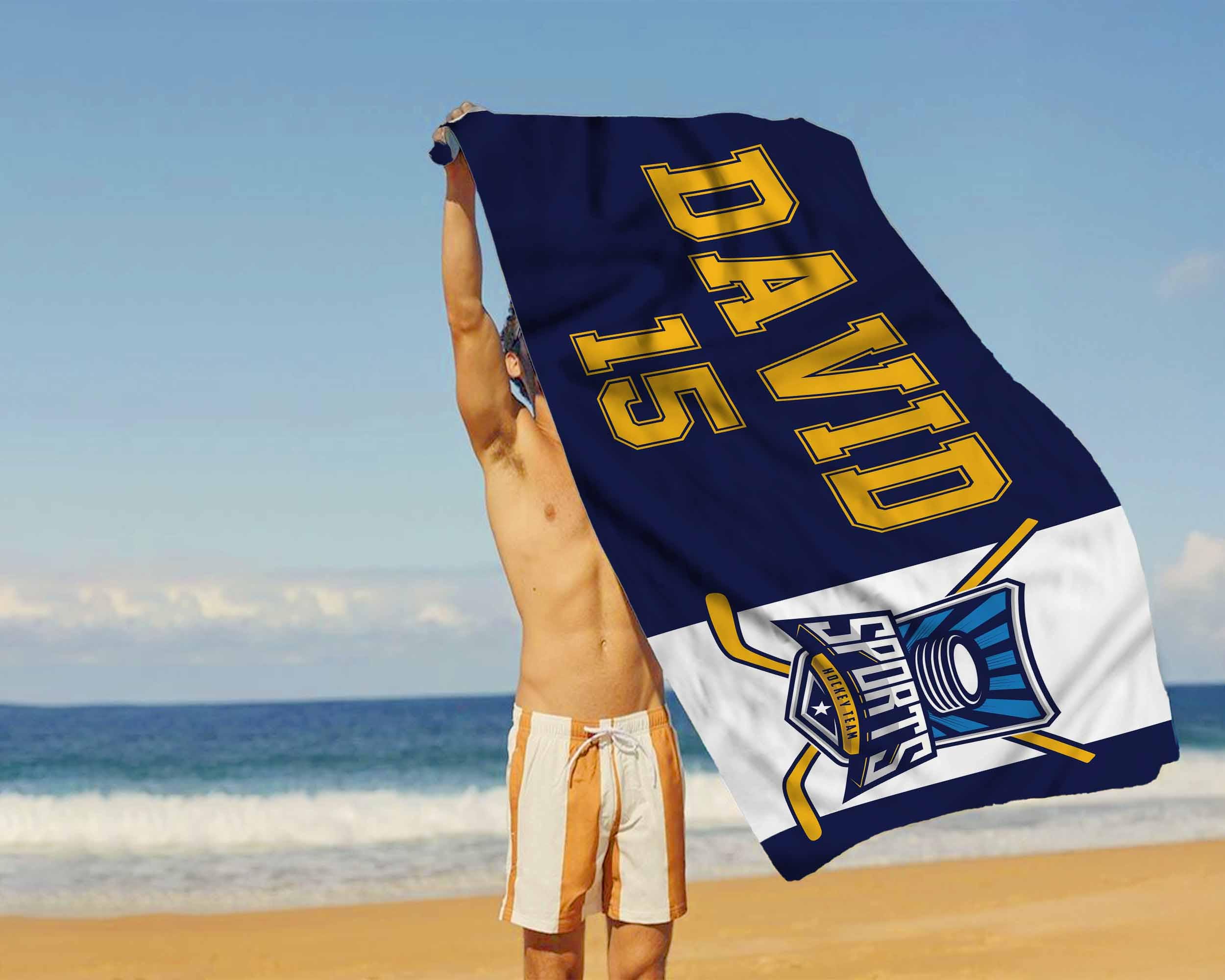Personalized Name Hockey Beach Towel, Custom Hockey Team Logo Bath Towel, Pool Towel, Sports Beach Towel, Sport Gift, Hockey Player Gift