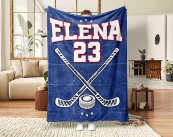 Customized Hockey Blanket With Name & Number, Hockey Player Gift, Team Sport Gift, Sport Lover Gift, Gift For Him, Sports Blanket
