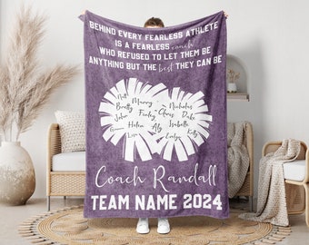 Personalized Name Cheerleader Coach Blanket, Custom Cheer Team Name & Members Throw Blankets, Cheerleading Blanket, Thank You Coach Blanket