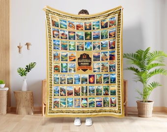 63 American National Parks Blanket, National Park Bedding, US Park Blanket, Nature Lover Gift, Travel Camping Blanket, Travel Gift
