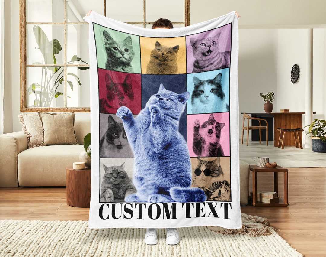 Personalized Pet Portrait Blanket, Custom Cat Photo the Tour Blanket, Cat Memorial Gift, Dog ...