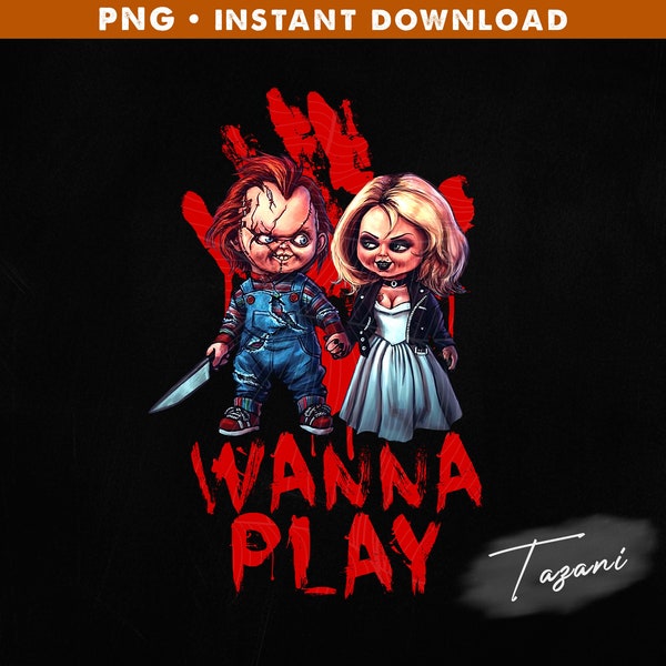 Chucky Tiffany PNG, Wanna Play PNG, Horror Valentine's Day PNG, Horror Couple Png, Instant Download